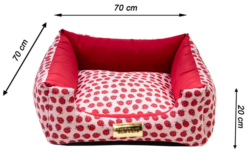 Cama Quadrada para Cachorro ou Gato Luppet Vermelho Joaninha