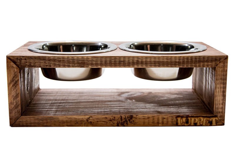 Comedouro Duplo De Madeira Personalizado Com Potes Inox Para Gatos E Cachorros C